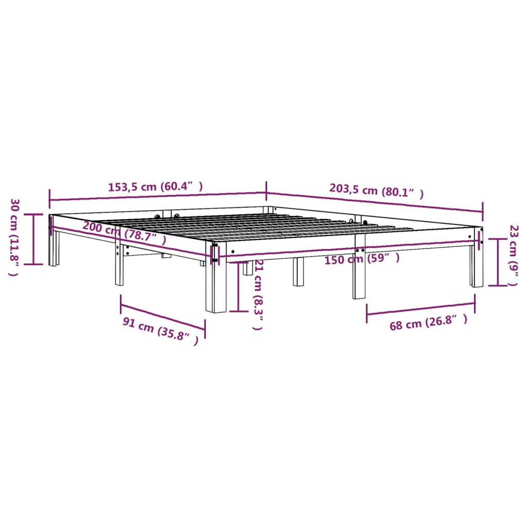Okvir za krevet od masivnog drva 150 x 200 cm veliki bračni