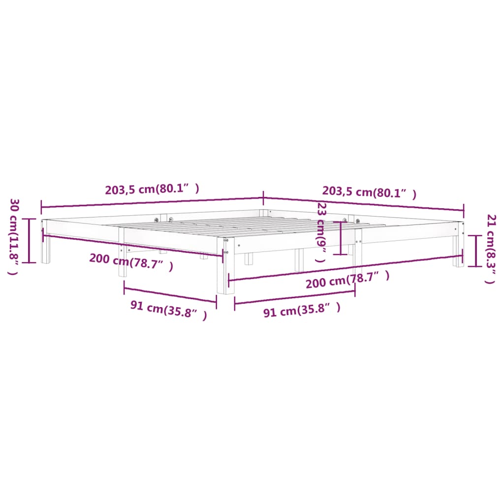 Okvir za krevet od masivne borovine sivi 200 x 200 cm