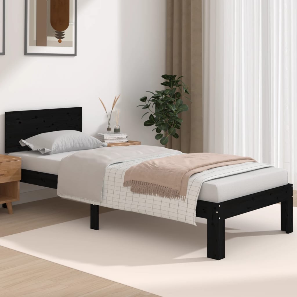 Okvir za krevet od masivnog drva crni 75 x 190 cm mali