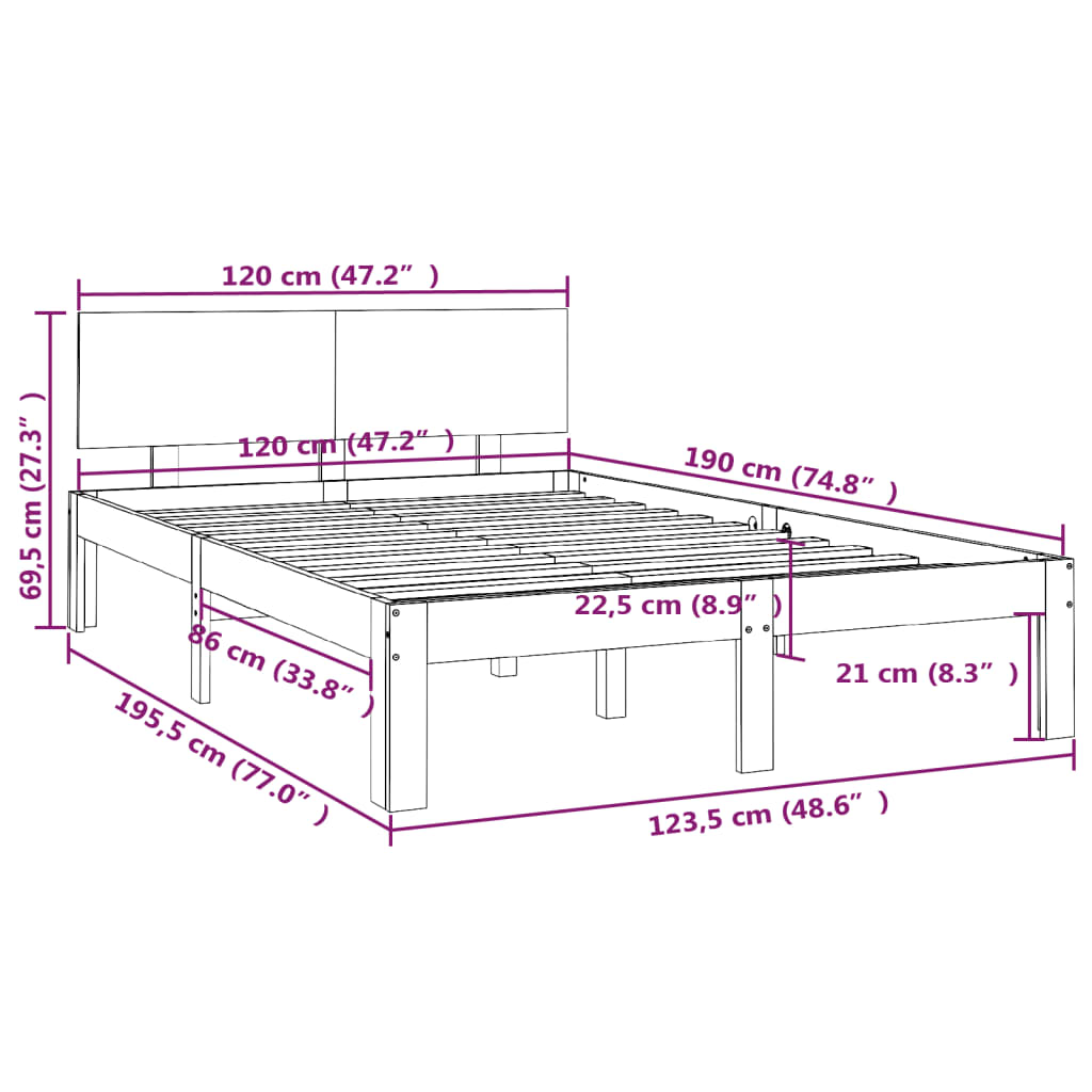 Okvir za krevet masivno drvo bijeli 120x190 cm mali bračni