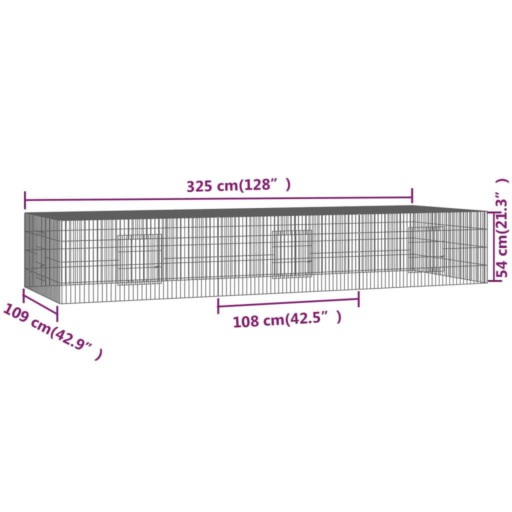 Kavez za zečeve s 3 panela 325x109x54 cm od pocinčanog željeza