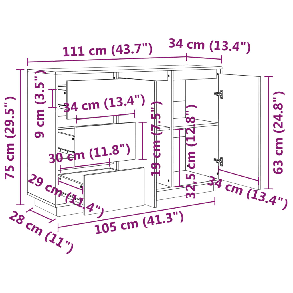 Komoda 111 x 34 x 75 cm od masivne borovine