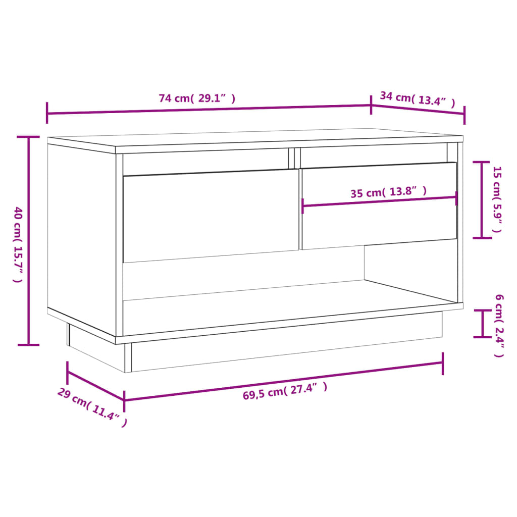 TV ormarić sivi 74 x 34 x 40 cm od masivne borovine