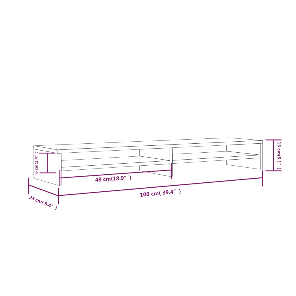 Stalak za monitor 100 x 24 x 13 cm od masivne borovine