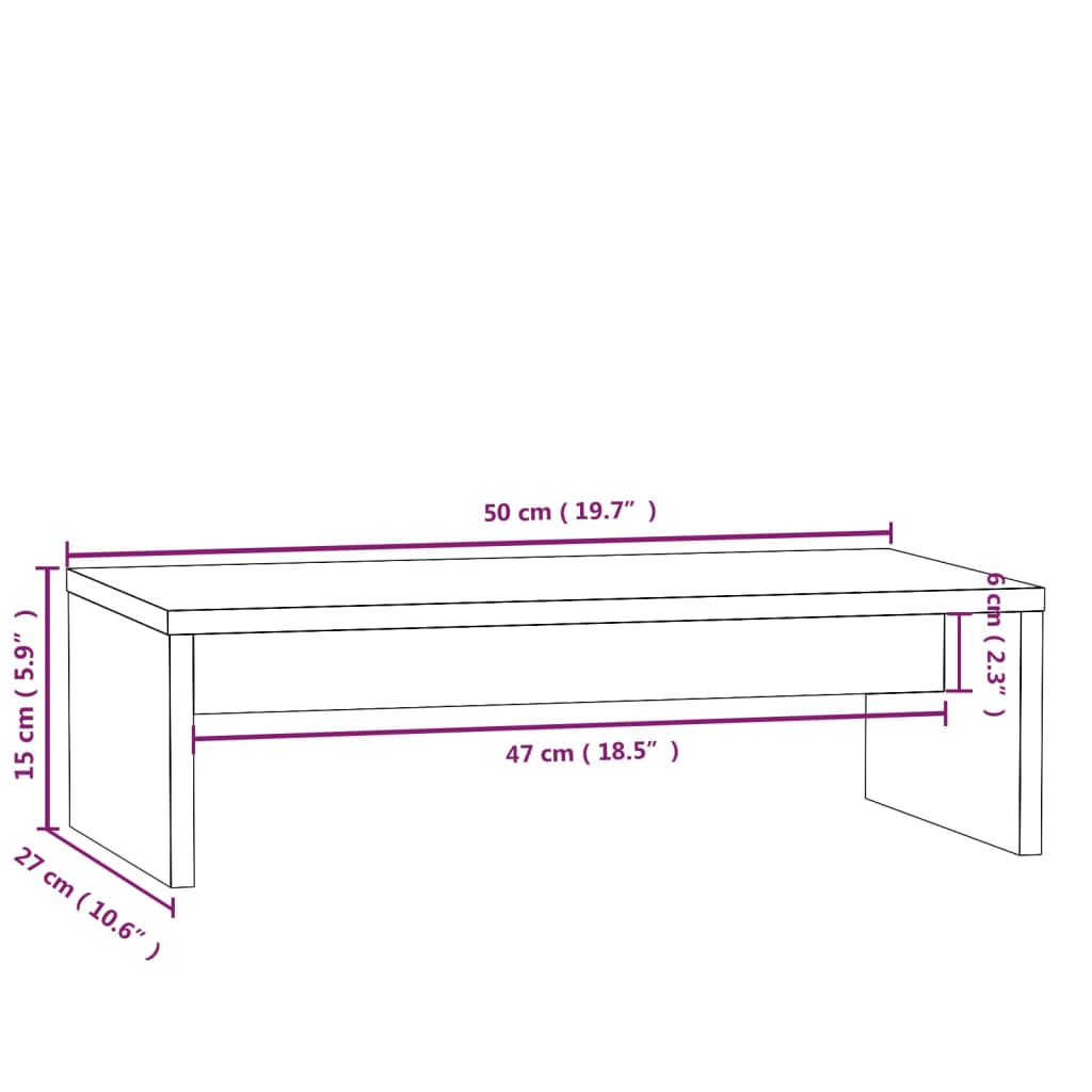 Stalak za monitor bijeli 50 x 27 x 15 cm od masivne borovine