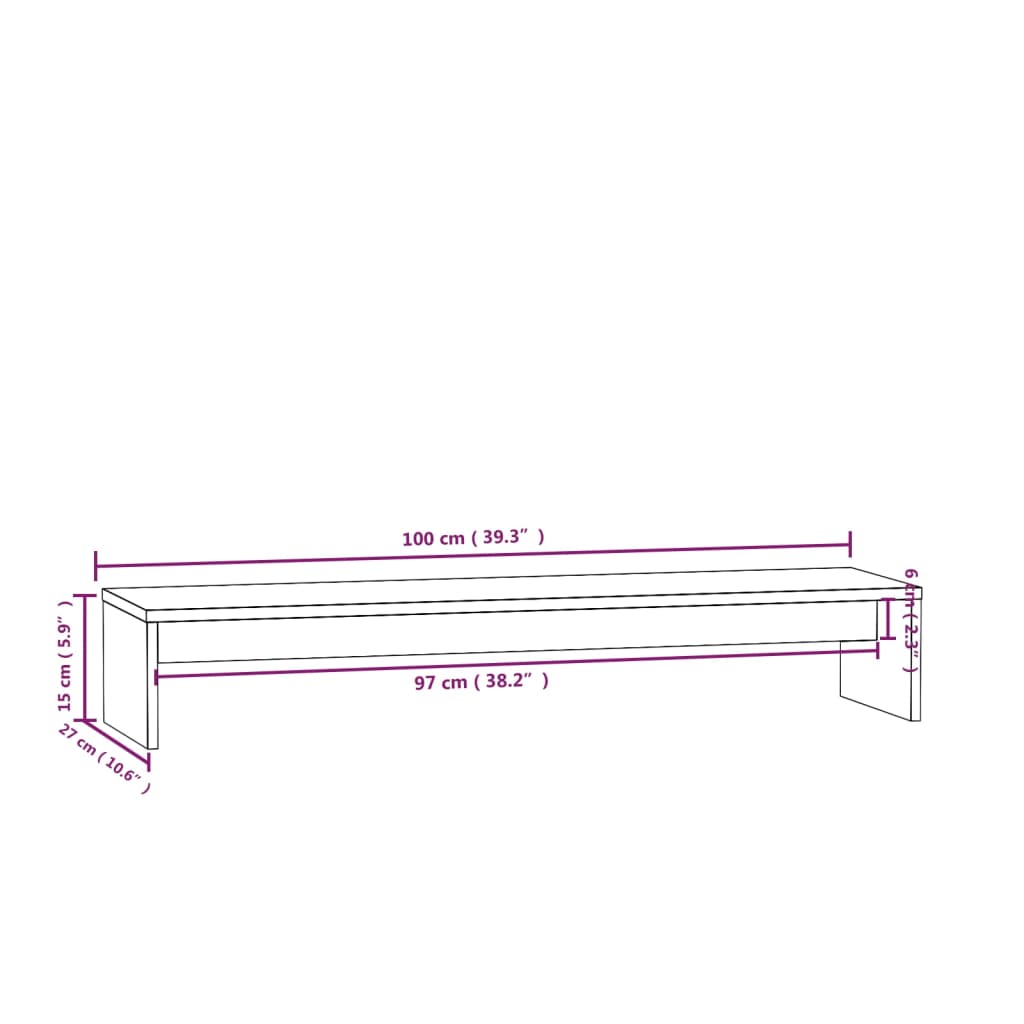 Stalak za monitor 100 x 27 x 15 cm od masivne borovine