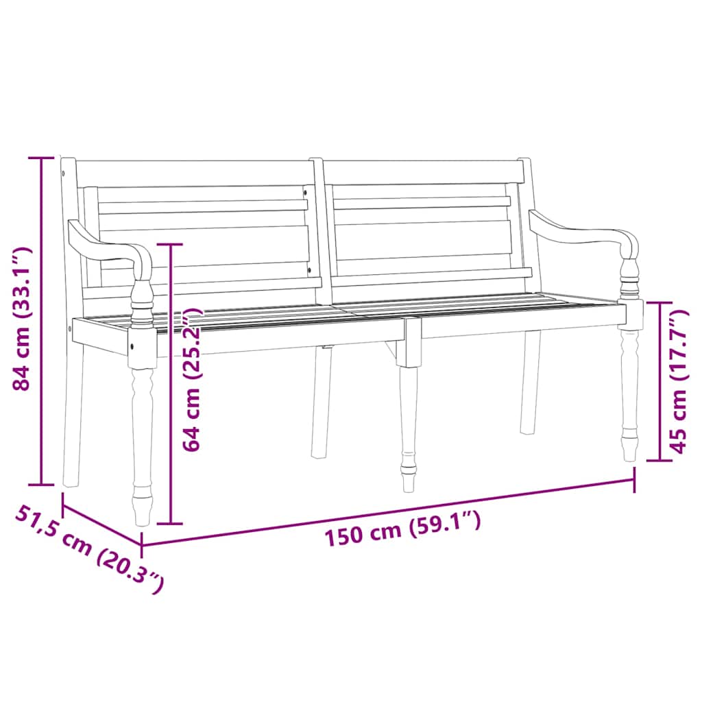 Klupa Batavia 150 cm od masivne tikovine