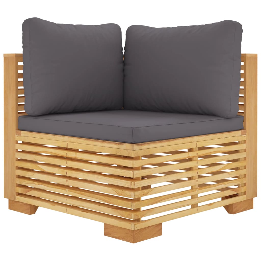 Kutna vrtna sofa s tamnosivim jastucima od masivne tikovine