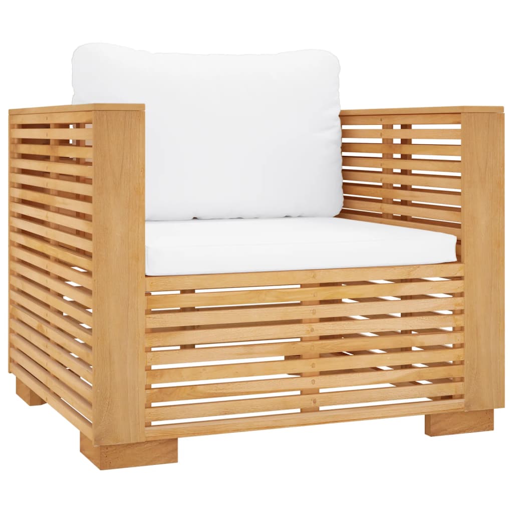Vrtna fotelja s krem jastucima od masivne tikovine