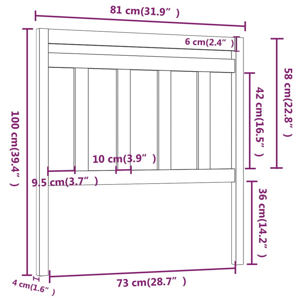 Uzglavlje za krevet crno 81 x 4 x 100 cm od masivne borovine