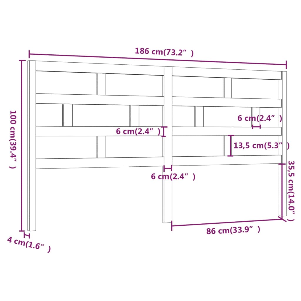 Uzglavlje za krevet crno 186 x 4 x 100 cm od masivne borovine