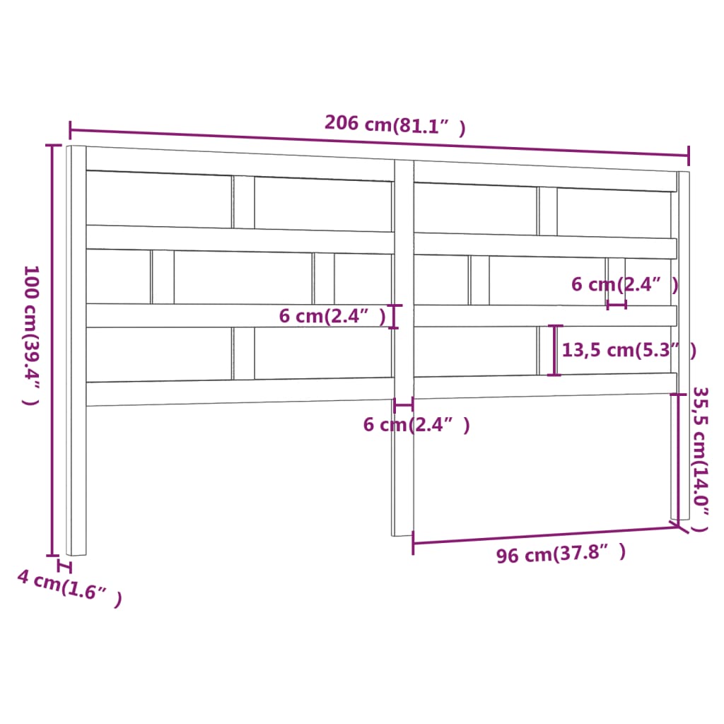 Uzglavlje za krevet sivo 206 x 4 x 100 cm od masivne borovine