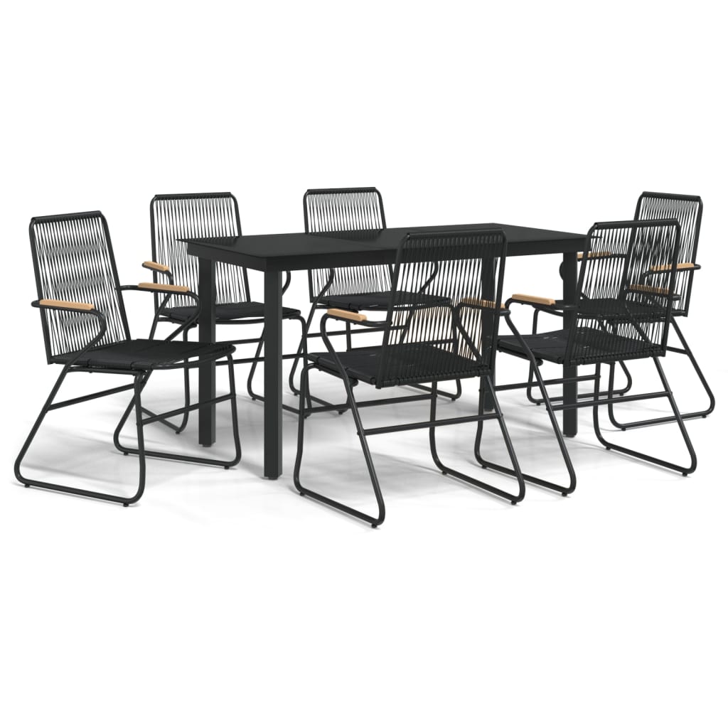7-dijelni vrtni blagovaonski set od PVC ratana crni