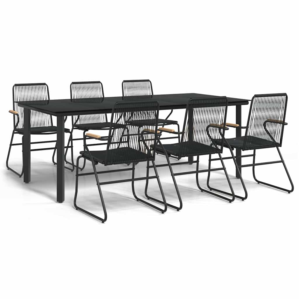 7-dijelni vrtni blagovaonski set od PVC ratana crni
