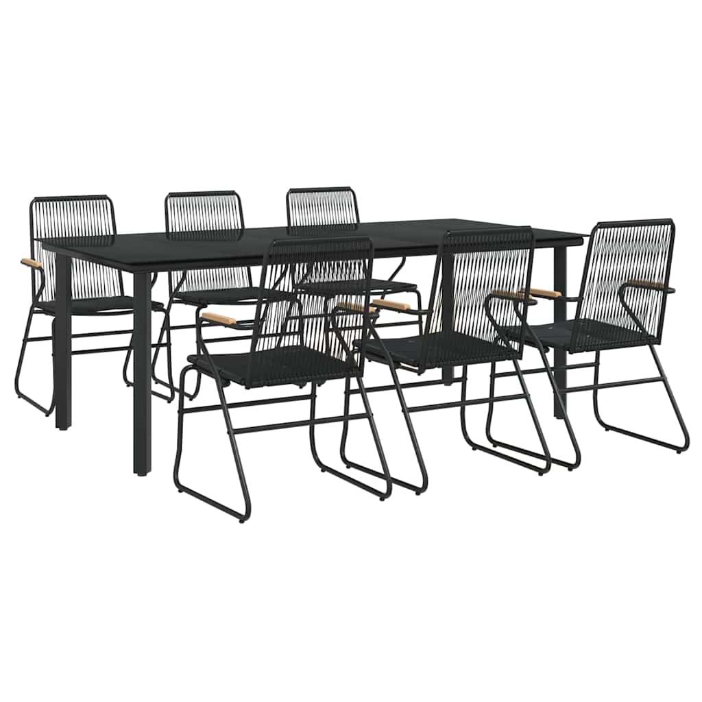 7-dijelni vrtni blagovaonski set od PVC ratana crni