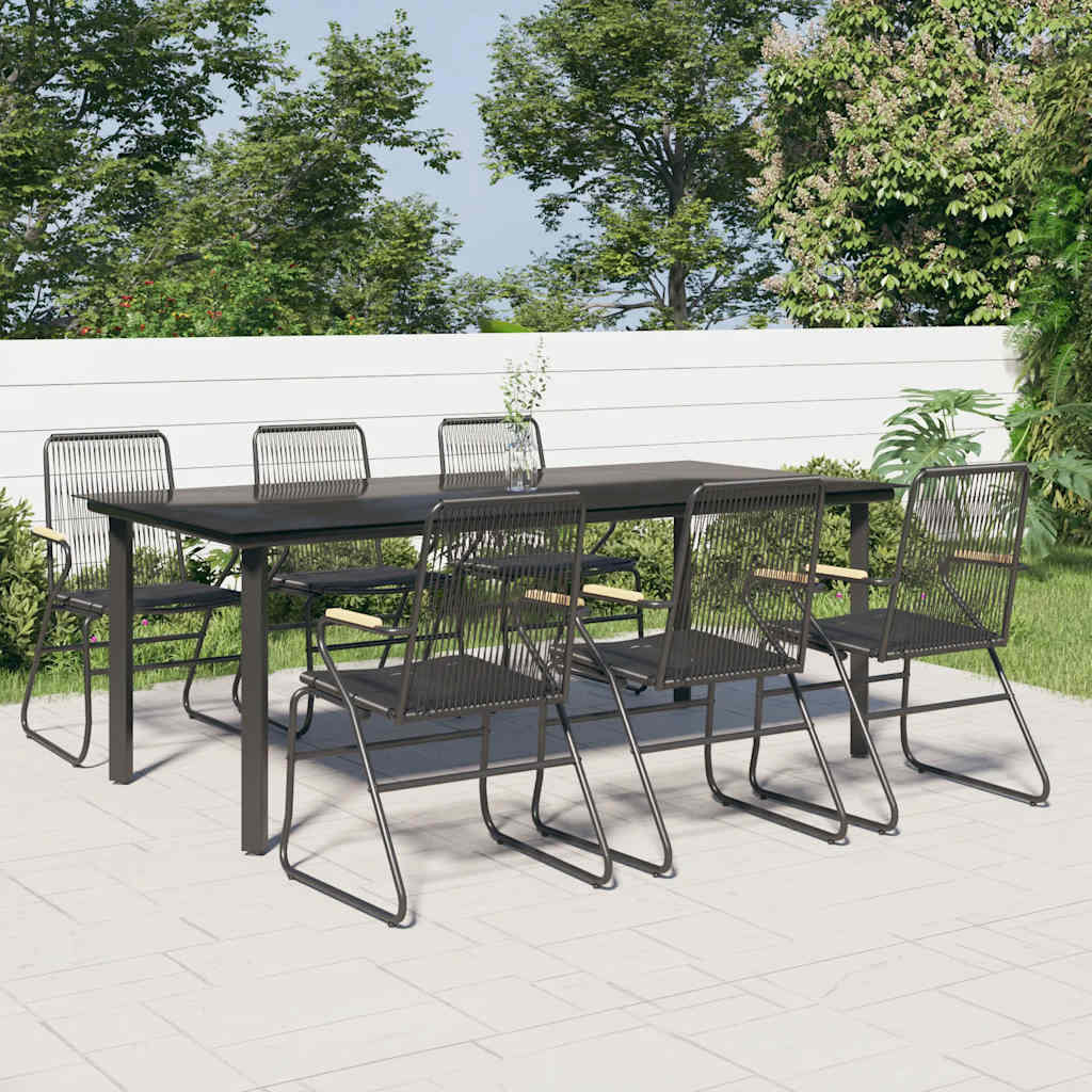 7-dijelni vrtni blagovaonski set od PVC ratana crni