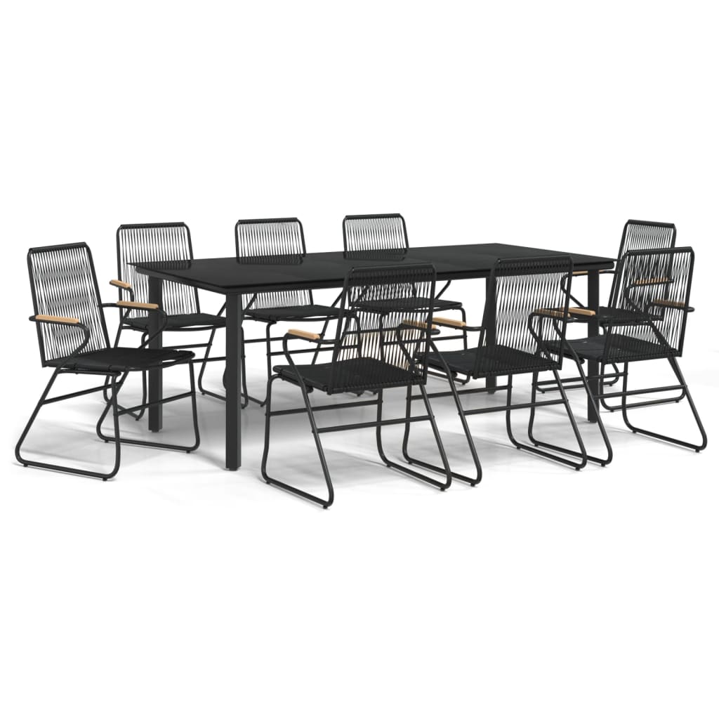 9-dijelni vrtni blagovaonski set od PVC ratana crni