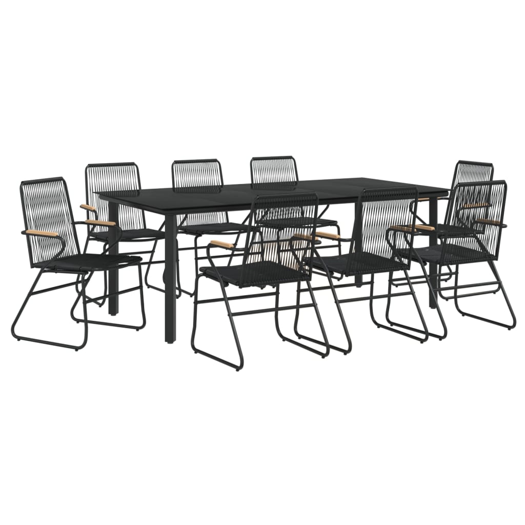 9-dijelni vrtni blagovaonski set od PVC ratana crni