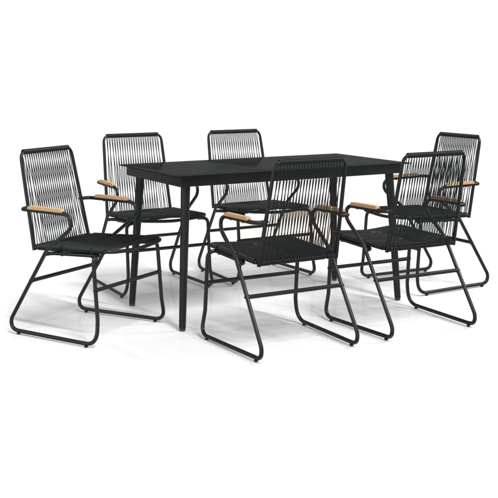 7-dijelni vrtni blagovaonski set od PVC ratana crni