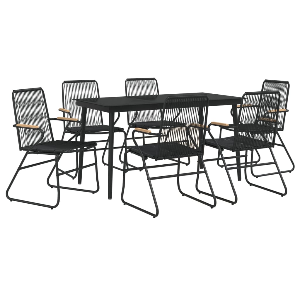 7-dijelni vrtni blagovaonski set od PVC ratana crni