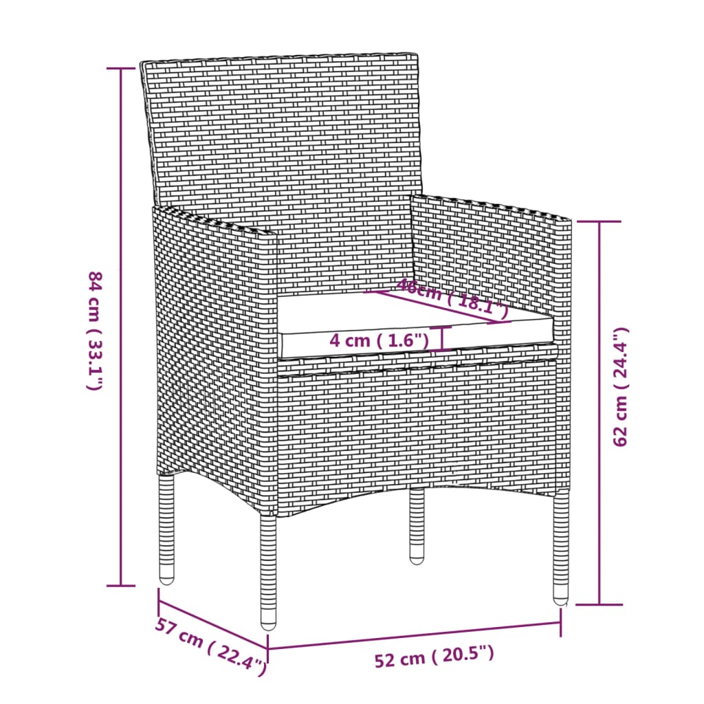 7-dijelni vrtni blagovaonski set s jastucima sivo-crni