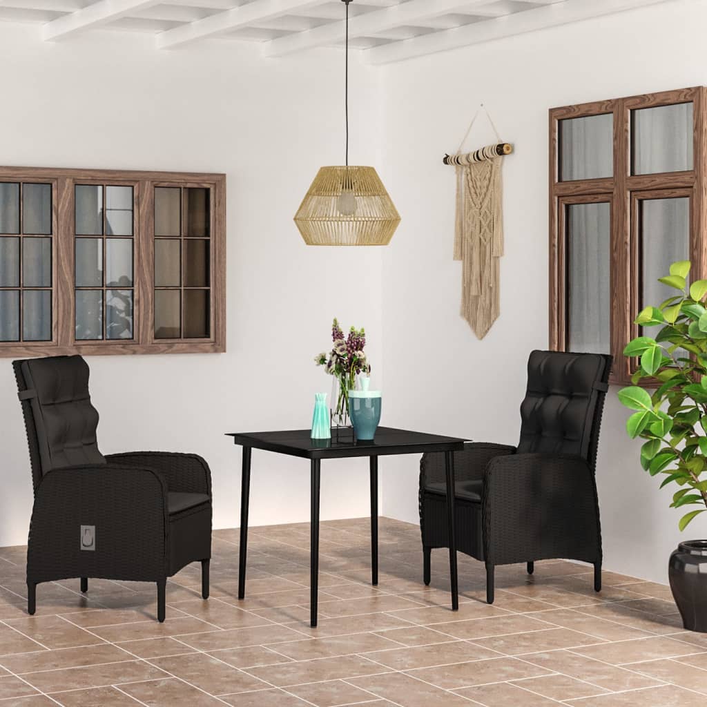 3-dijelni vrtni blagovaonski set s jastucima crni