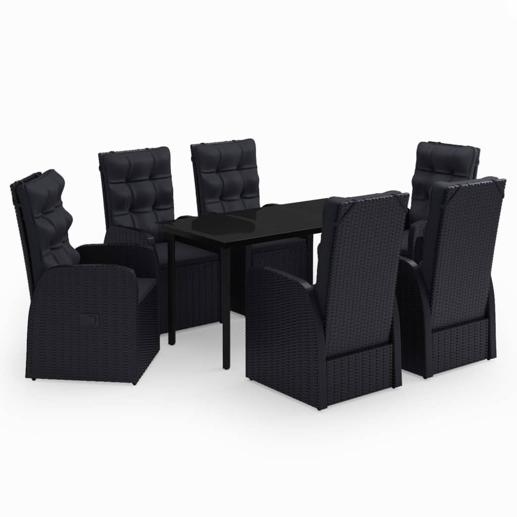 7-dijelni vrtni blagovaonski set s jastucima crni