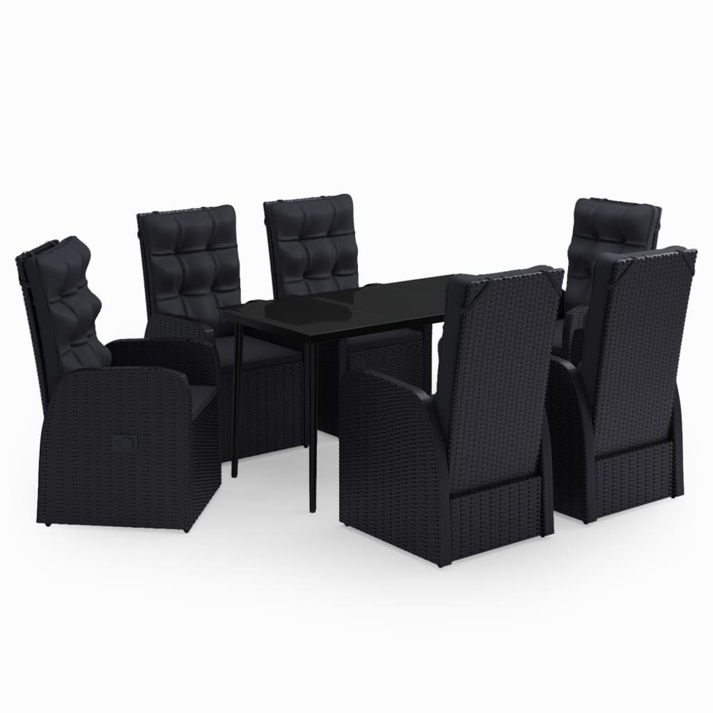 7-dijelni vrtni blagovaonski set s jastucima crni
