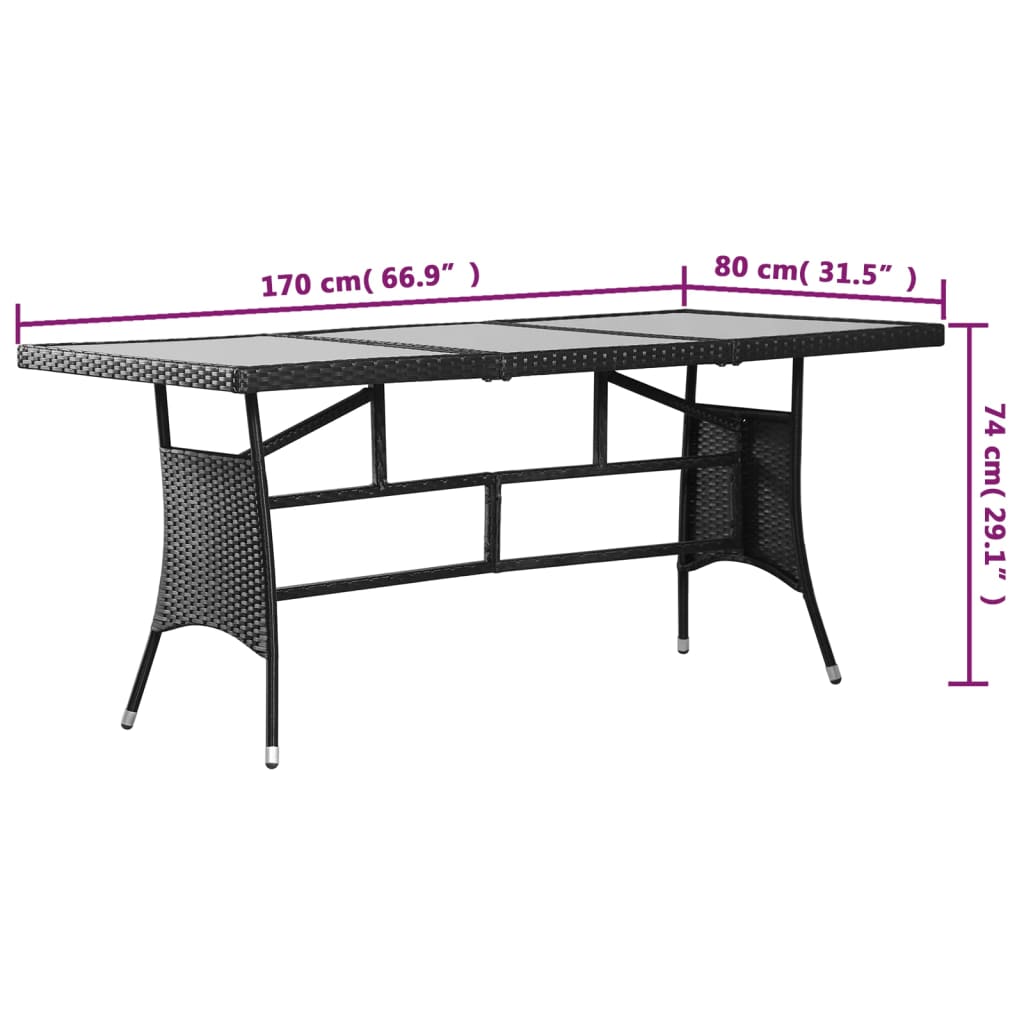 Vrtni stol crni 170 x 80 x 74 cm od poliratana
