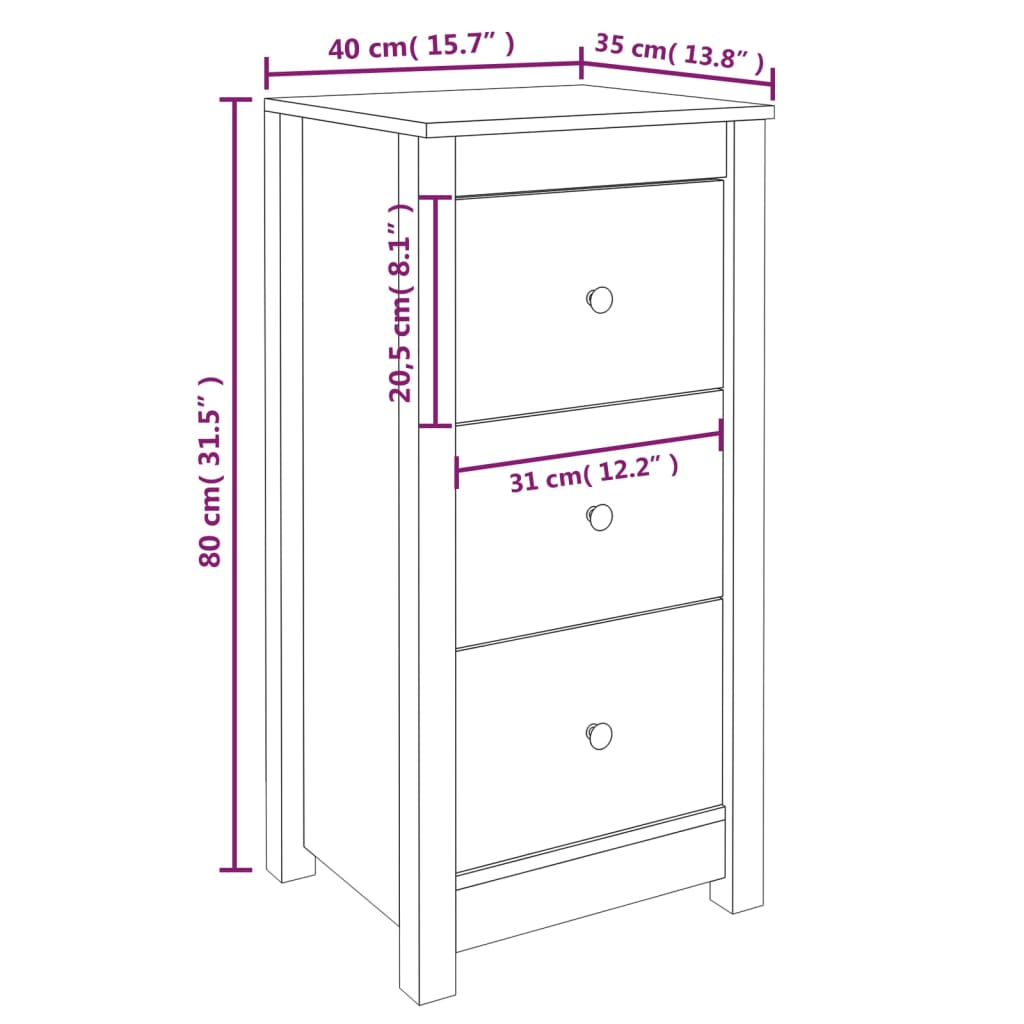 Komode 2 kom crne 40x35x80 cm od masivne borovine