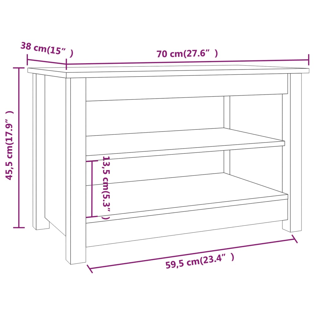 Klupa za cipele bijela 70 x 38 x 45,5 cm od masivne borovine