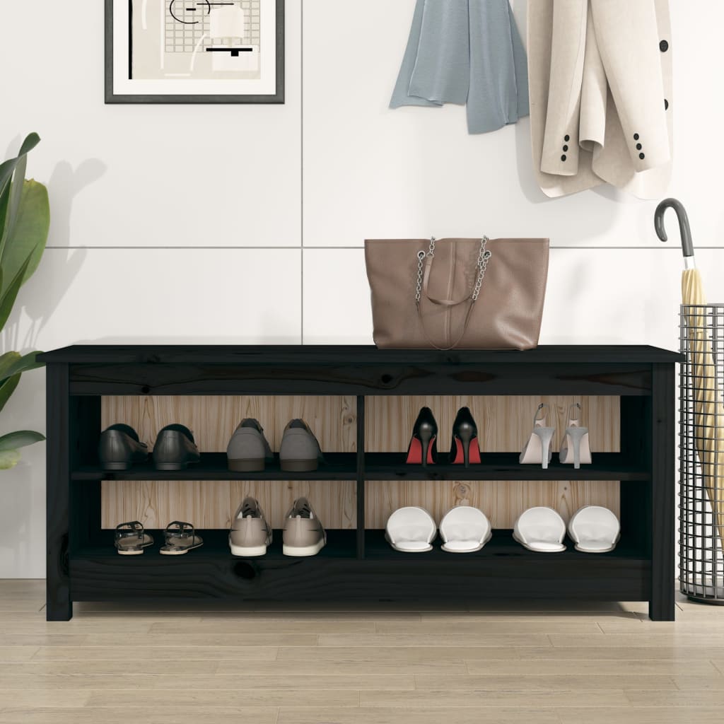 Klupa za cipele crna 110 x 38 x 45,5 cm od masivne borovine