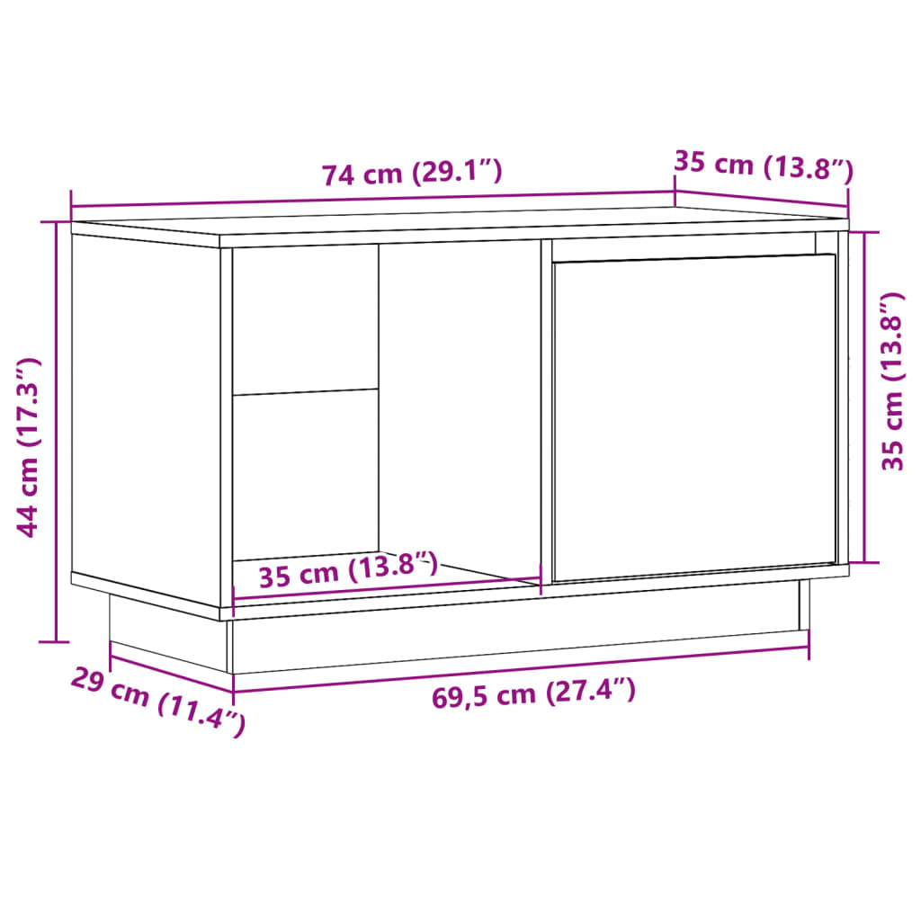 TV ormarić sivi 74 x 35 x 44 cm od masivne borovine