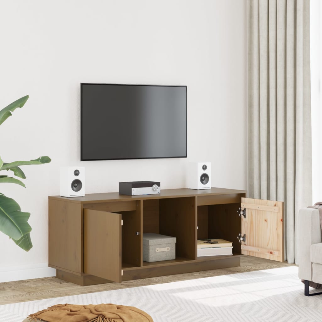 TV ormarić smeđa boja meda 110,5x35x44 cm od masivne borovine