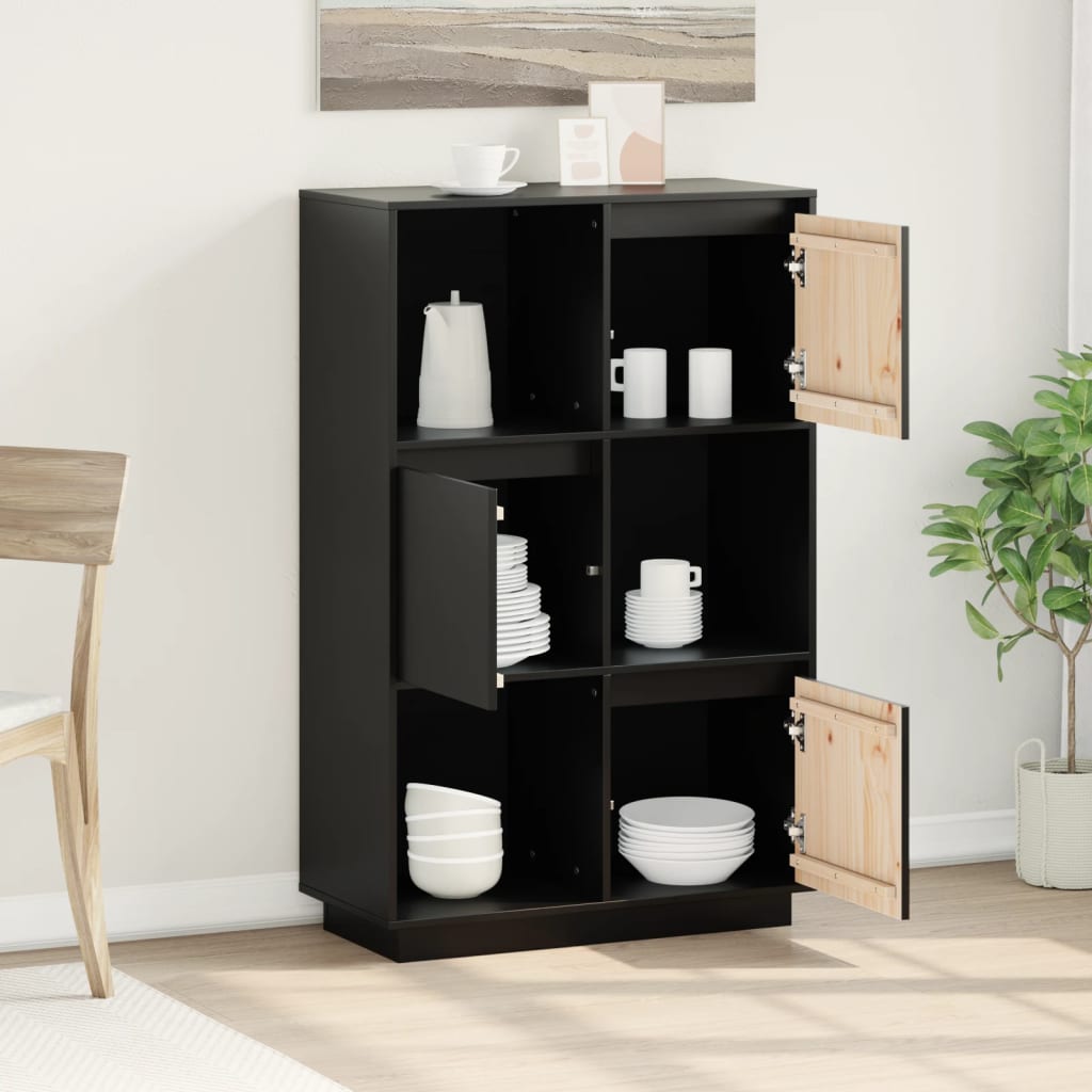 Visoka komoda crna 74 x 35 x 117 cm od masivne borovine