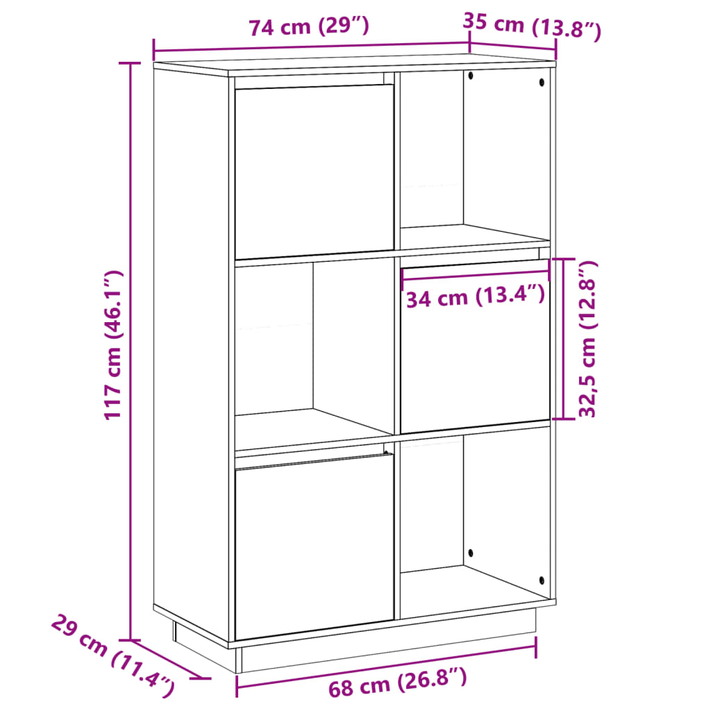 Visoka komoda crna 74 x 35 x 117 cm od masivne borovine