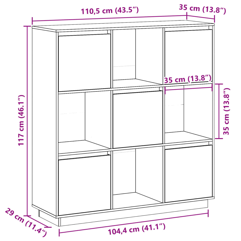 Visoka komoda boja meda 110,5 x 35 x 117 cm od masivne borovine