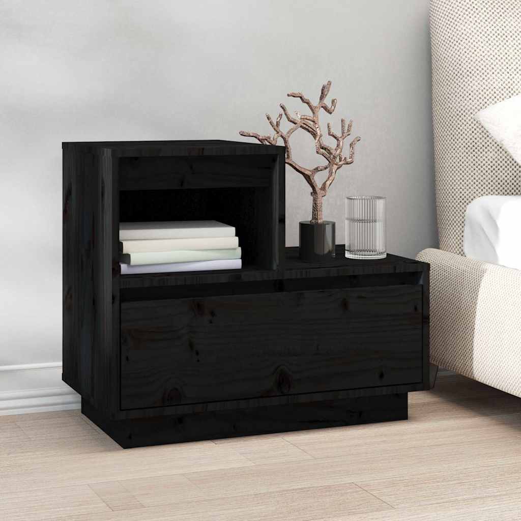 Noćni ormarići 2 kom Crno 60x34x51 cm od masivne borovine