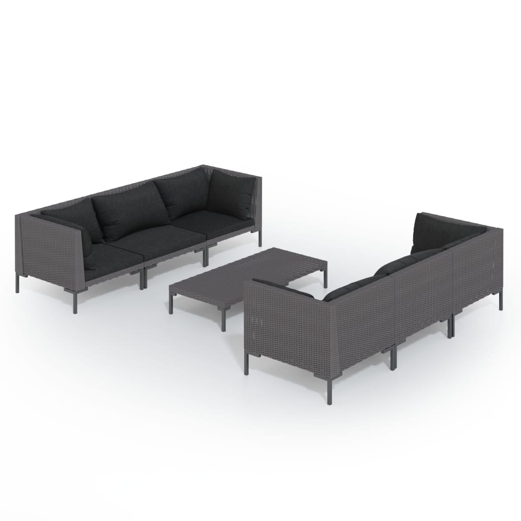 7-dijelna vrtna garnitura od poliratana s jastucima tamnosiva