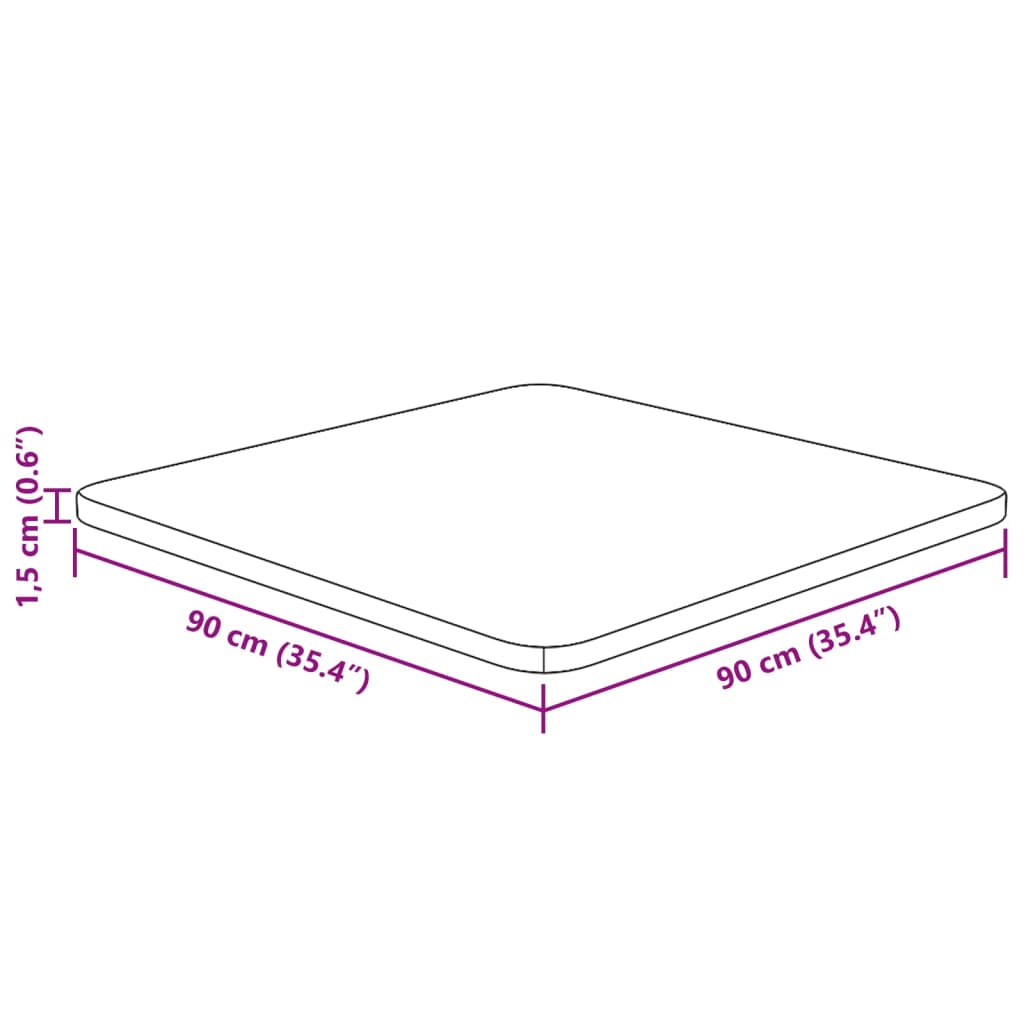 Četvrtasta stolna ploča 90x90x1,5 cm netretirana hrastovina