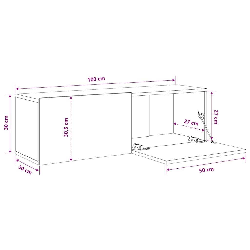 Zidni TV ormarić hrast sonoma 100x30x30 cm konstruirano drvo
