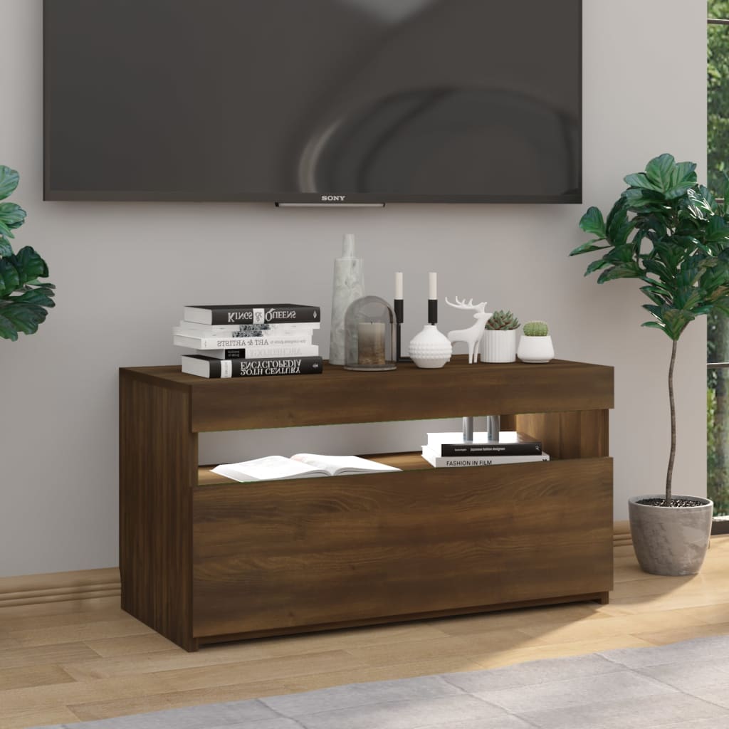 TV ormarić s LED svjetlima boja smeđeg hrasta 75 x 35 x 40 cm