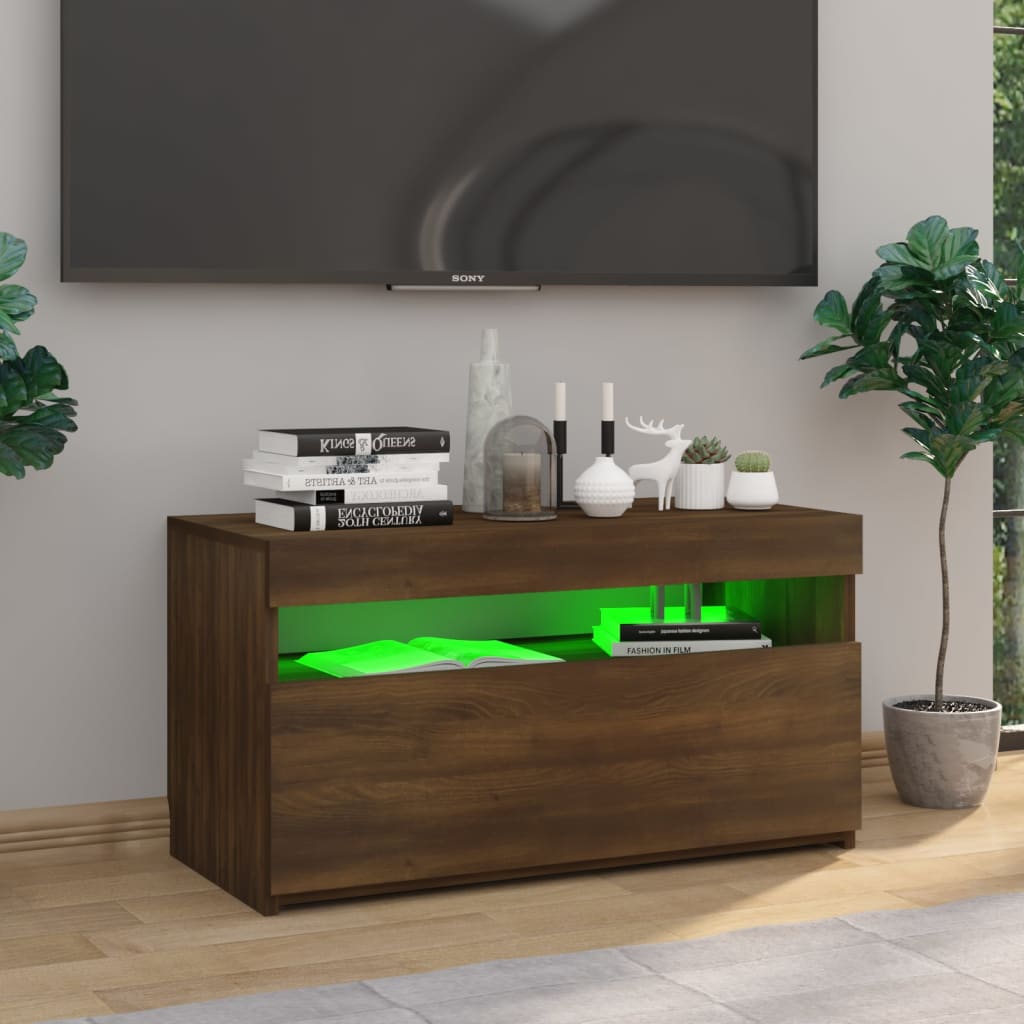 TV ormarić s LED svjetlima boja smeđeg hrasta 75 x 35 x 40 cm