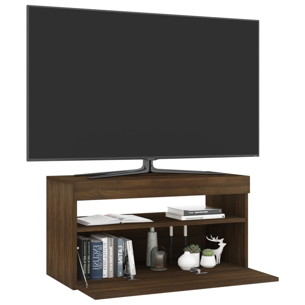 TV ormarić s LED svjetlima boja smeđeg hrasta 75 x 35 x 40 cm
