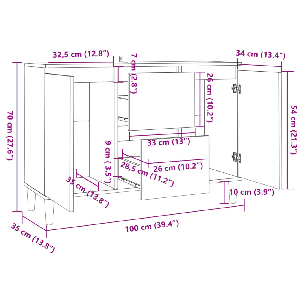 Komoda siva boja hrasta 101x35x70 cm od konstruiranog drva