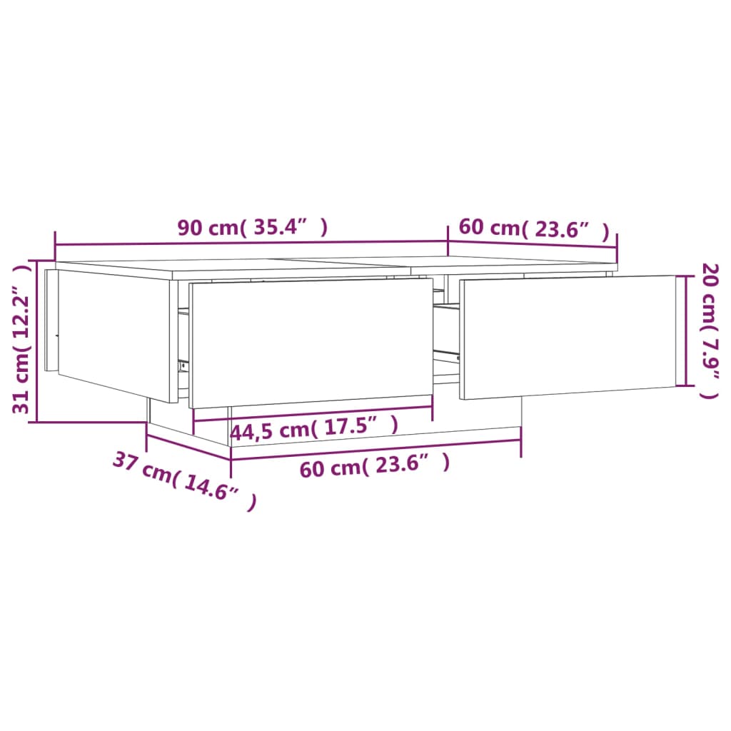 Stolić za kavu boja hrasta 90 x 60 x 31 cm konstruirano drvo