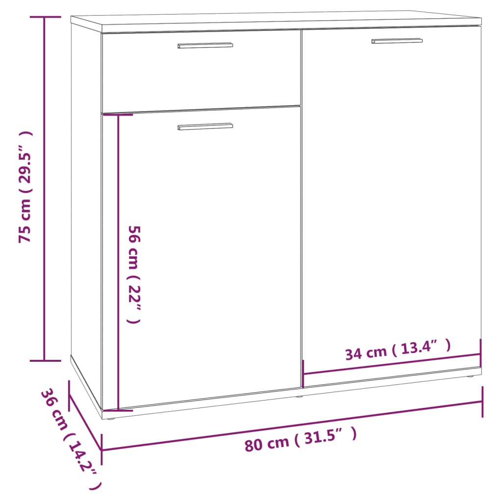 Komoda boja dimljenog hrasta 80 x 36 x 75 cm konstruirano drvo
