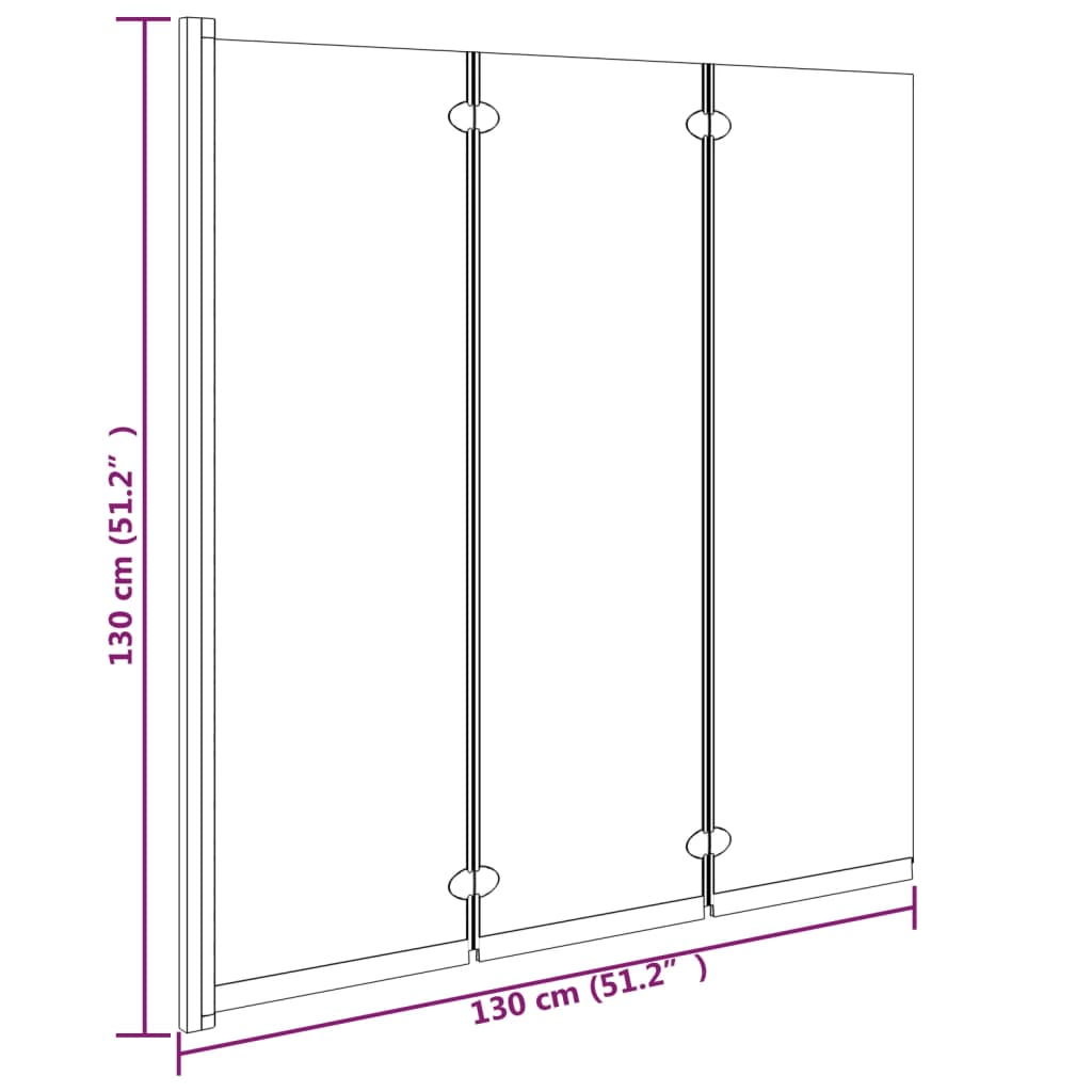 Sklopiva pregrada za tuš 3 panela 130 x 130 cm ESG crna