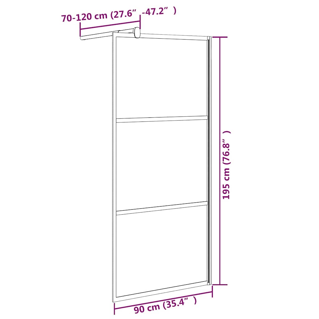 Pregrada za tuš 90 x 195 cm s napola mutnim staklom ESG crna