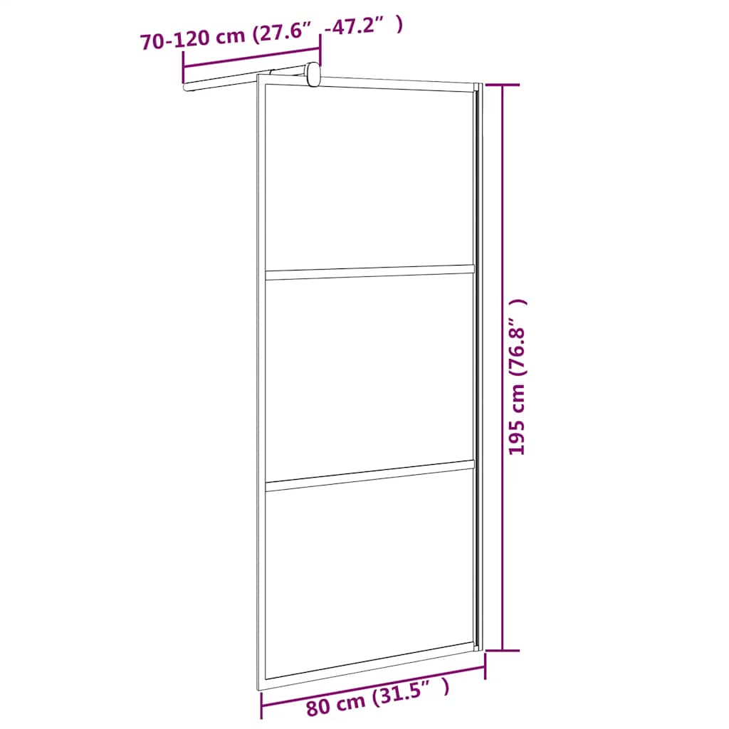 Pregrada za tuš 80 x 195 cm s mutnim staklom ESG crna